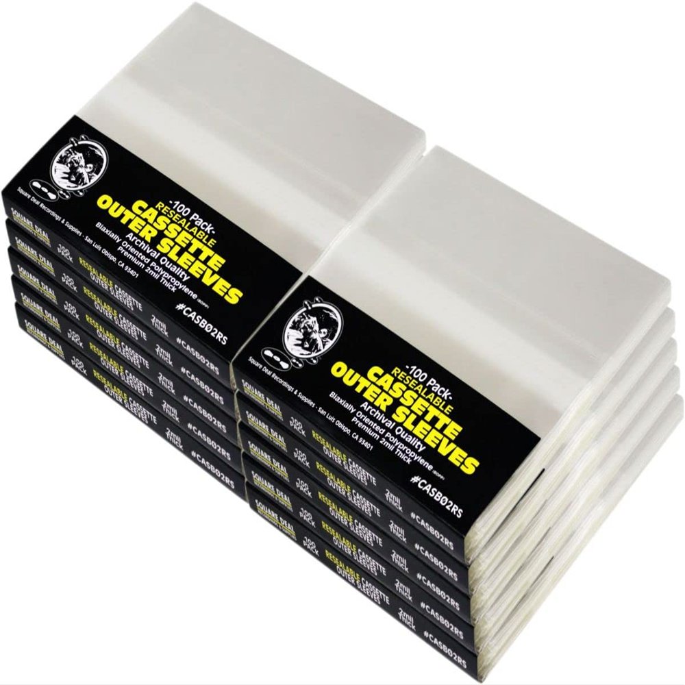 (1000) Cassette Sleeves - RESEALABLE Premium 2mil Thick - Archival Quality, Crystal Clear - Holds 1 Standard Cassette - #CASB02RS