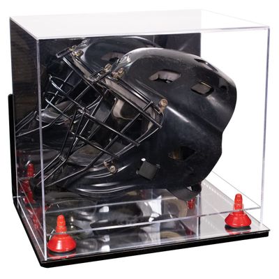 Better Display Cases Acrylic Catcher Mask Display Case with- Large Rectangle Box Mirror Case, Red Risers, Wall Mount and Mirror Base 14.5" x 11" x 12" (V44/A002)
