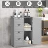 COSTWAY Bathroom Storage Cabinet, Wooden Freestanding Storage Cupboard Organizer with 4 Drawers & Adjustable Shelf, Modern Floor Cabinet for Living Room, Bathroom, Kitchen, Entryway (Grey) view 3