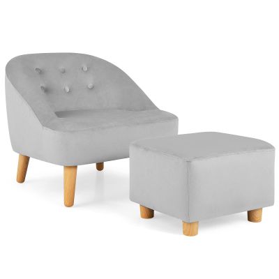 Costzon Kids Couch with Ottoman, Children Sofa Toddler Chair w/Baby Velvet Surface, Children Armchair for Play Room, Nursery, Kindergarten, Chlidren Sofa Gifts for 3-5 Years Old Boys Girls (Grey)