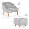 Costzon Kids Couch with Ottoman, Children Sofa Toddler Chair w/Baby Velvet Surface, Children Armchair for Play Room, Nursery, Kindergarten, Chlidren Sofa Gifts for 3-5 Years Old Boys Girls (Grey) view 3