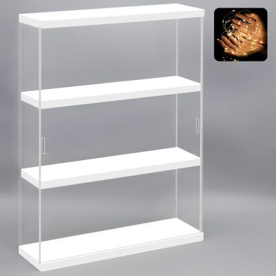 NONEMEY Clear Acrylic Display Case Stand with Wood Base 2 Tier3 Tier12/24 Compartments Storage Box Wall Mount Showcase Dustproof Organizer Box for Collectibles (White 3Tier 123.315inch)