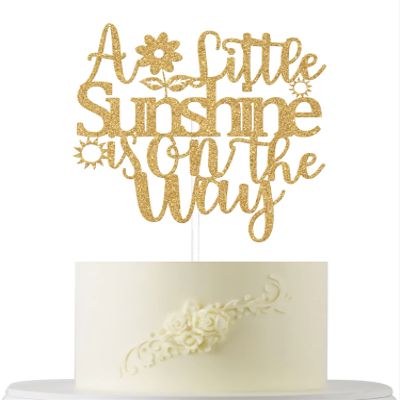 A Little Sunshine is on the Way Cake Topper Gold Glitter, Baby Shower Sunshine Theme Cake Topper, Boy or Girl Gender Reveal Party Supplies, Baby Shower Pregnancy Announcement Sun Theme Party Decor