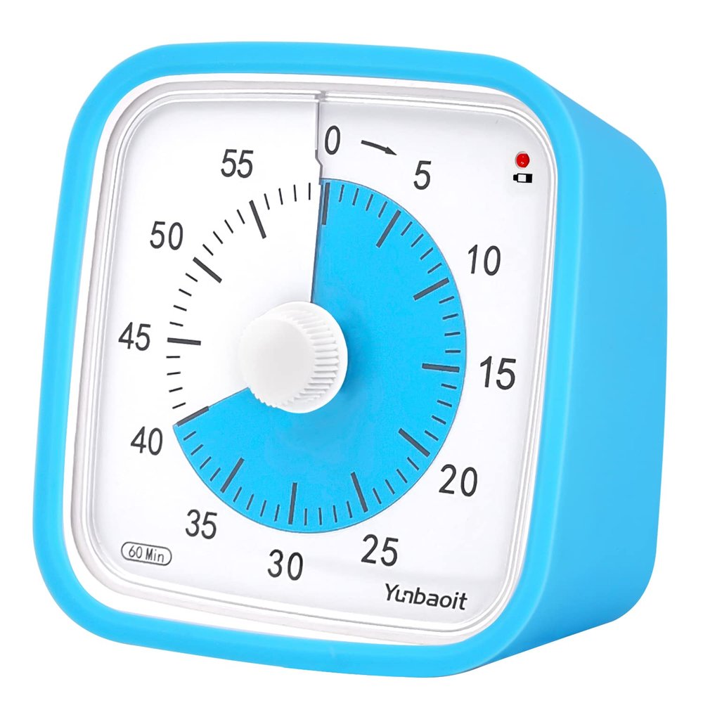 Yunbaoit Upgraded Visual Timer with Protective Case 60 Minute Countdown Timer for Kids with Low Power Indicator Light Clock Time Management Tool (Blue Blue)