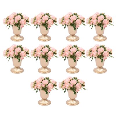 10 Pcs Gold Flowers Vases for Centrepieces, 10cm/3.94" Tall Metal Wedding Table Centerpiece Decoration for Reception, Home Vase Flower Stand for Ceremony Events Anniversary (8.8x10cm, 3.46x3.94in)