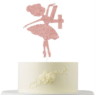 Ballerina 4th Birthday Cake Topper, 4th Birthday Cake Topper, Cute Ballerina Bday Cake Decorations, Adorable Princess Cake Decor Supplies, Dancing Girl Party Supplies