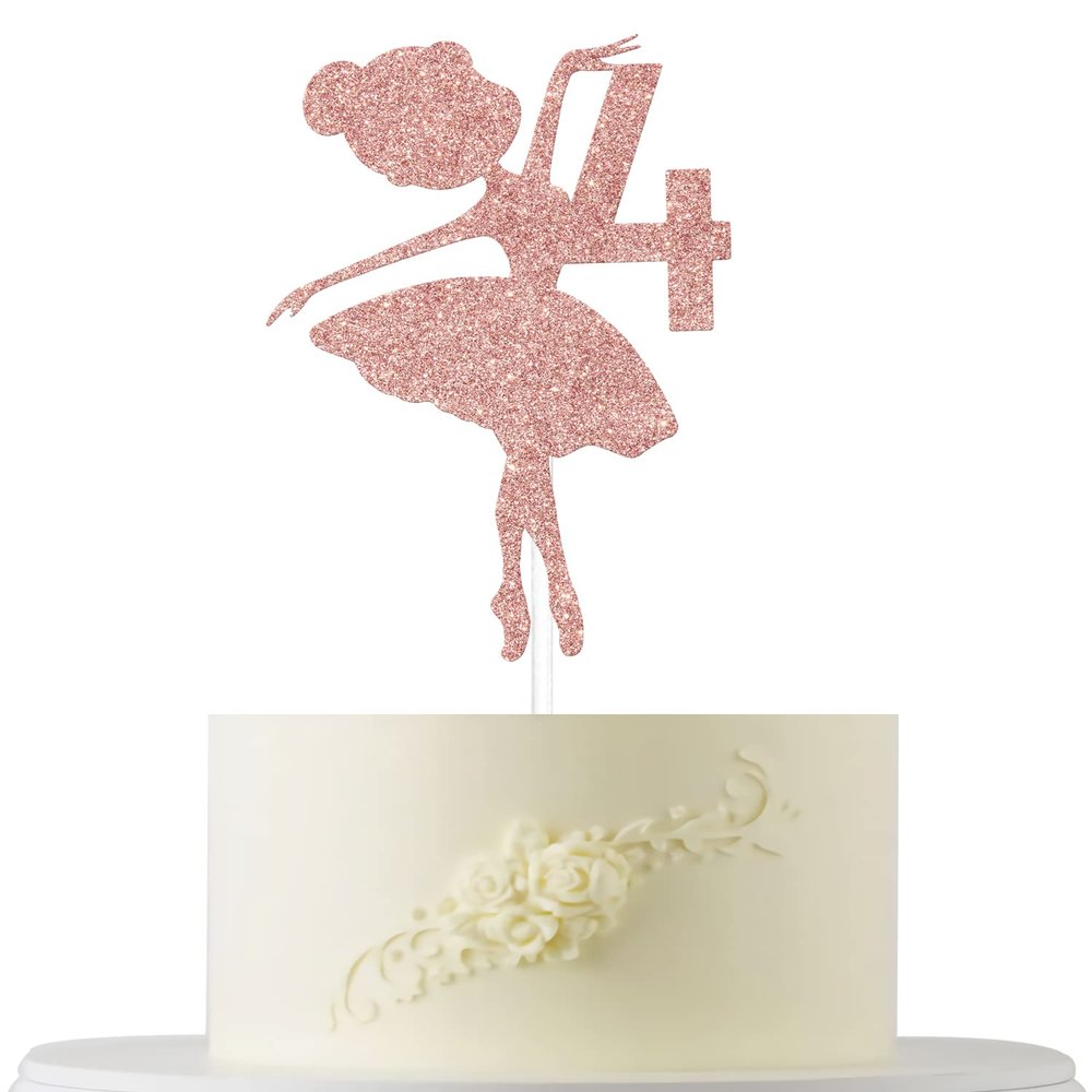 Ballerina 4th Birthday Cake Topper, 4th Birthday Cake Topper, Cute Ballerina Bday Cake Decorations, Adorable Princess Cake Decor Supplies, Dancing Girl Party Supplies