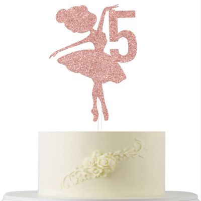 Ballerina 5th Birthday Cake Topper, 5th Birthday Cake Topper, Cute Ballerina Bday Cake Decorations, Adorable Princess Cake Decor Supplies, Dancing Girl Party Supplies