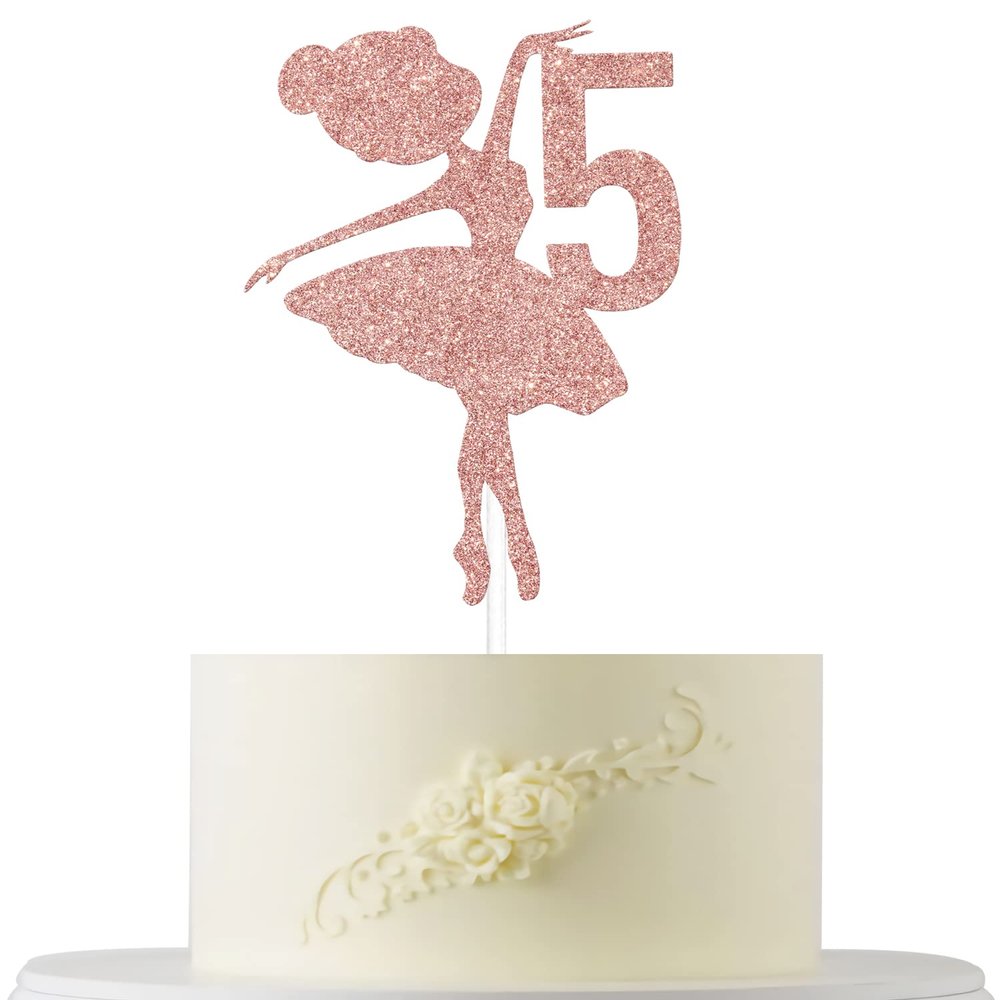 Ballerina 5th Birthday Cake Topper, 5th Birthday Cake Topper, Cute Ballerina Bday Cake Decorations, Adorable Princess Cake Decor Supplies, Dancing Girl Party Supplies
