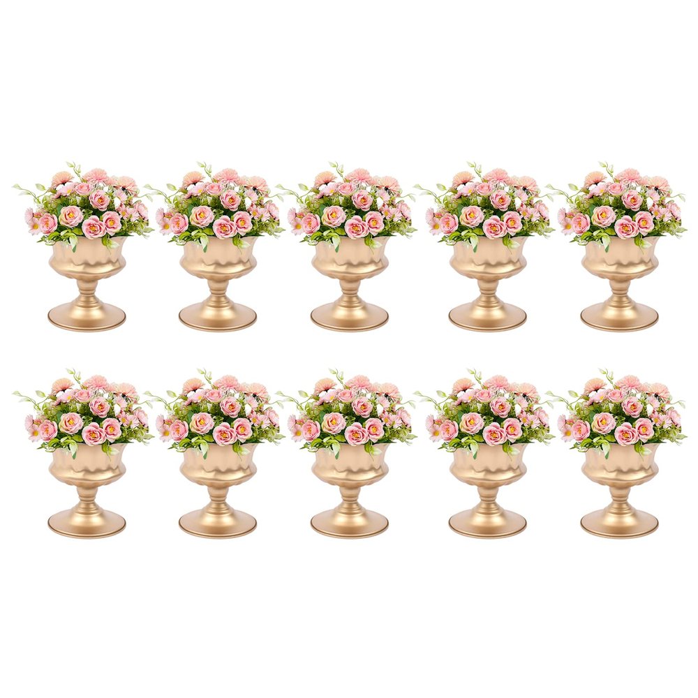 10 Pcs Gold Flowers Vases for Centrepieces, 15cm/5.91" Tall Metal Wedding Table Centerpiece Decoration for Reception, Home Vase Flower Stand for Ceremony Events Anniversary (15x15cm, 5.91x5.91in)