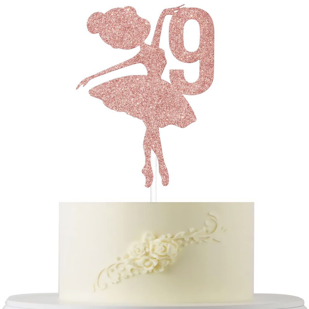 Ballerina 9th Birthday Cake Topper, 9th Birthday Cake Topper, Cute Ballerina Bday Cake Decorations, Adorable Princess Cake Decor Supplies, Dancing Girl Party Supplies