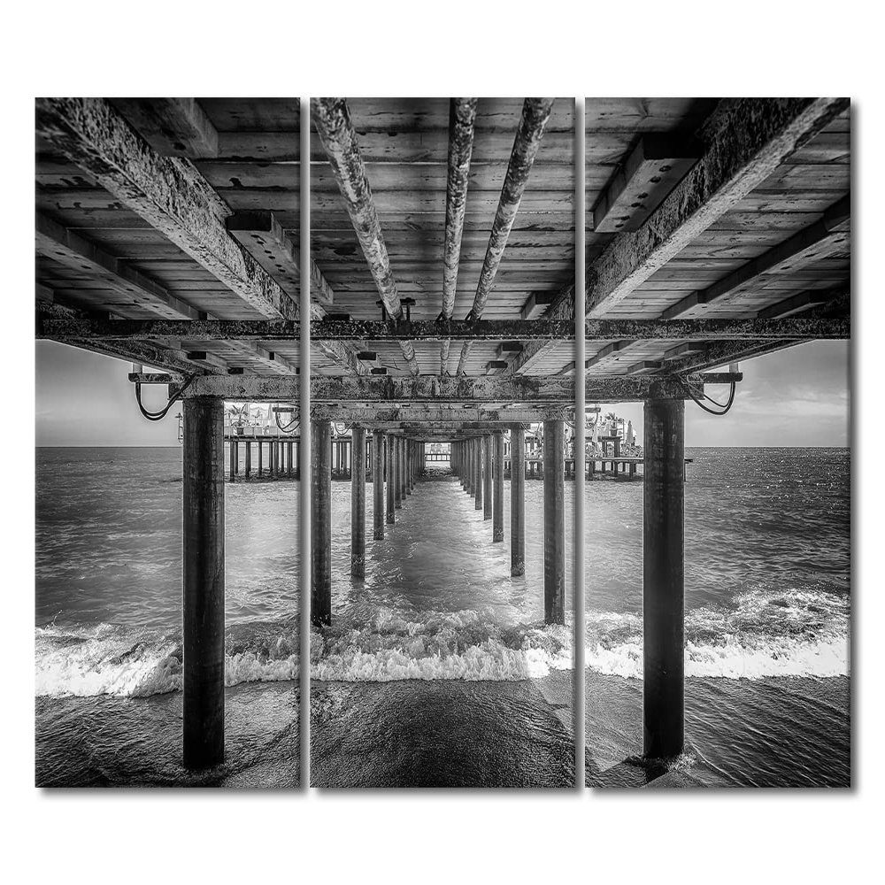 3 Pieces Canvas Painting Wall Art Underside Pier Rest Area Art Paintings for Wall Decorations seascape Canvas Prints Artwork for Walls Giclee Gallery-wrapped Posters and Prints Ready to Hang 42x28 in