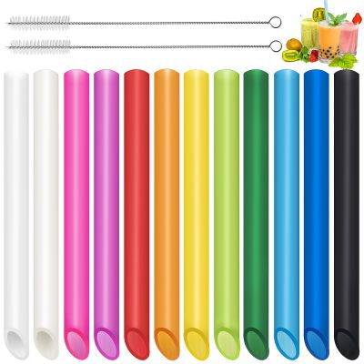12 Pcs Reusable Boba Straws - BPA-Free Wide Reusable Plastic Straws for Smoothies, Boba(Tapioca, Boba Pearls) & Shakes with 2 BrushesMulticolor