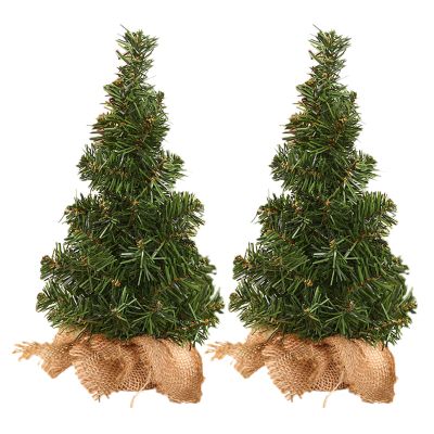 DCQRY 2Pcs Tabletop Mini Christmas Tree, 11.8inch Small Pine Tree with Burlap Base, Artificial Desktop Christmas Tree for Christmas Home Kitchen Dining Table Decorations