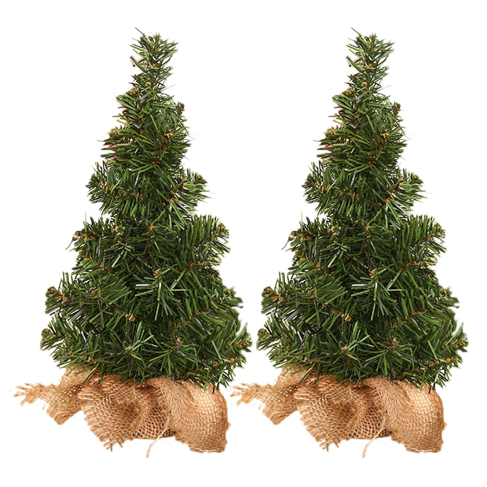 DCQRY 2Pcs Tabletop Mini Christmas Tree, 11.8inch Small Pine Tree with Burlap Base, Artificial Desktop Christmas Tree for Christmas Home Kitchen Dining Table Decorations