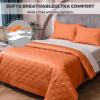 3-Piece Orange Quilt Queen King Quilt Set, 100% Pima Cotton Quilt Cover, Fade Resistance Bedspread King Quilt, Double Sided Stitching, Soft Bedding Quilt Set Coverlet for All Seasons,Queen view 3
