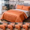 3-Piece Orange Quilt Queen King Quilt Set, 100% Pima Cotton Quilt Cover, Fade Resistance Bedspread King Quilt, Double Sided Stitching, Soft Bedding Quilt Set Coverlet for All Seasons,Queen view 4