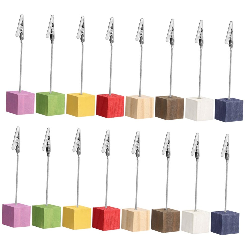 Homoyoyo 16pcs Photo Holder Wooden Holder Table Memo Holder Name Holder Clip Picture Stand Display Stand Memo Note Photo Stand Picture Holder Cord Holders Wire Holder Solid Wood Card Holder