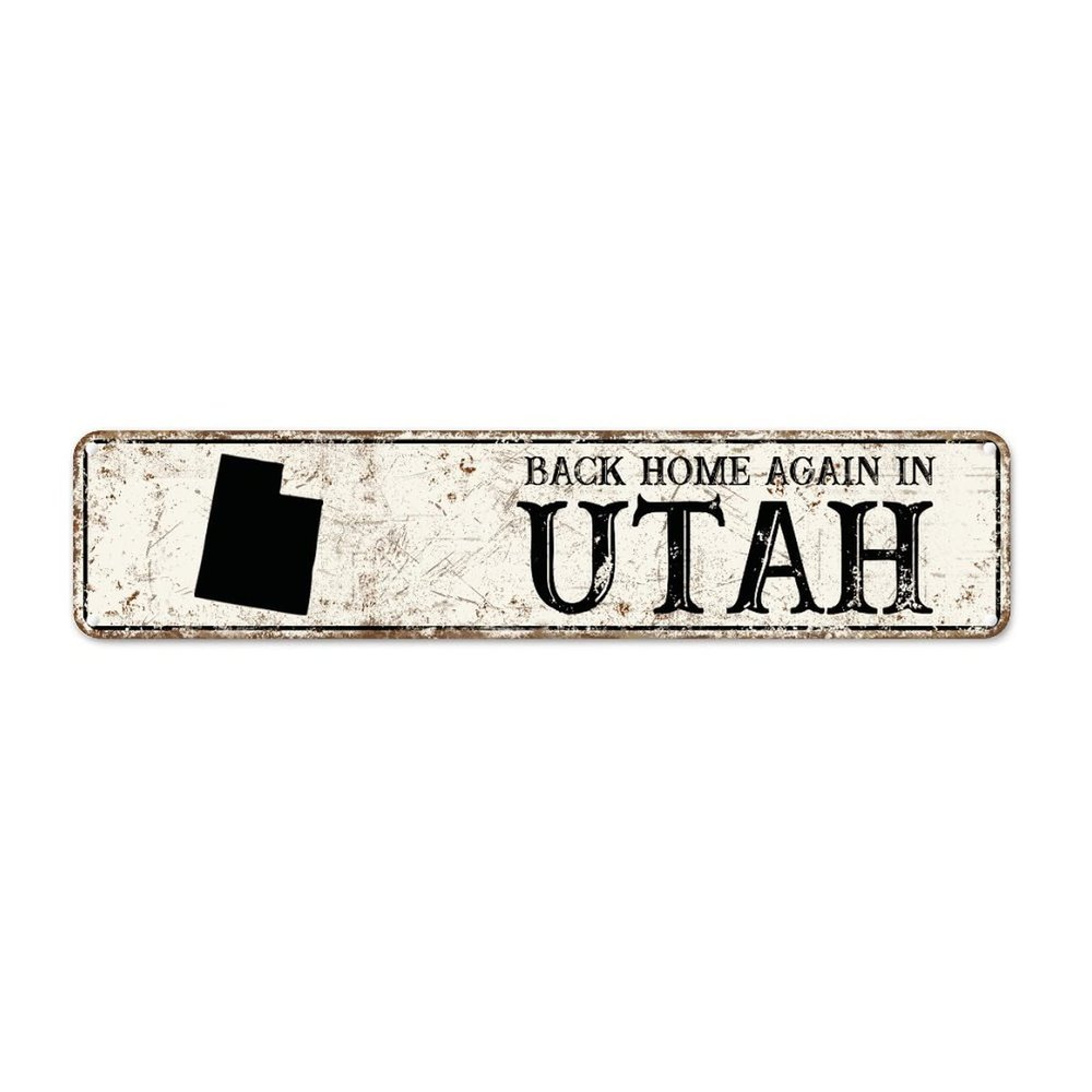 Guangpat Rustic Utah Metal Signs Back Home Again in Utah Street Signs Ancient Retro America State Home Metal Wall Art Wall Decor for Home Bars Clubs Cafes Man Cave Party Indoor/Outdoor Decor 18x4in