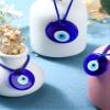 Jexine 50 Pcs Turkish Blue Evil Eye Beads Charms Evil Eye Pendants Crafting Glass Beads Wall Car Mirror Hanging Decor with Ropes for Home Decorative Ornaments Keychain Jewelry (1.6''/1.2''/1'') view 2