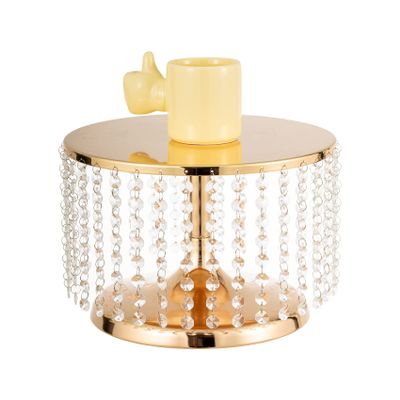 12 inch Gold Wedding Cake Stand with Crystal Bling Pendants, Metal Chandelier Cake Stand Cupcake Dessert Display Plate, Round Mirrored Cake Holder for Table, Wedding, Party, Event