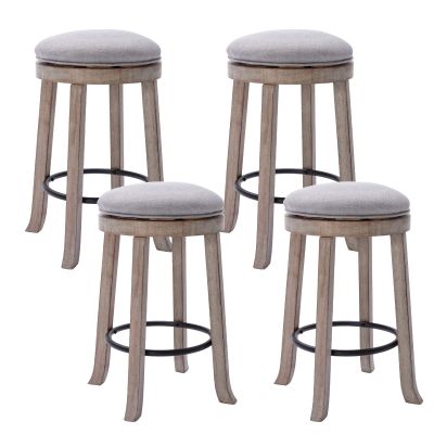 HEAH-YO 360 Swivel Bar Stools Set of 4, 25.6" Farmhouse Counter Height Stools with Solid Wood Legs, Modern Backless Barstools for Dining Room Kitchen Pub with Footrest,Grey