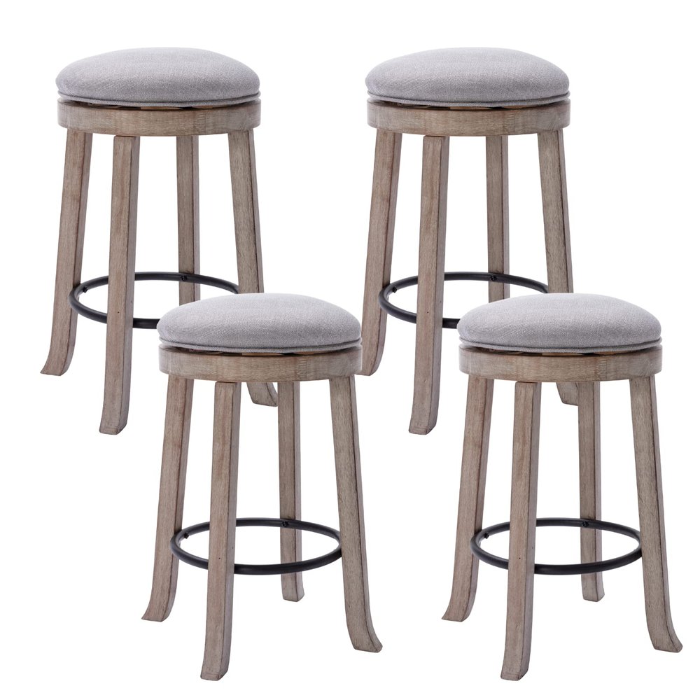 HEAH-YO 360 Swivel Bar Stools Set of 4, 25.6" Farmhouse Counter Height Stools with Solid Wood Legs, Modern Backless Barstools for Dining Room Kitchen Pub with Footrest,Grey