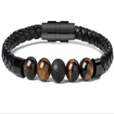 BIAIHQIE Cremation Jewelry Lava Stone Urn Bracelet for Ashes for Women Men Genuine Leather Memorial Bracelets,5,18cm