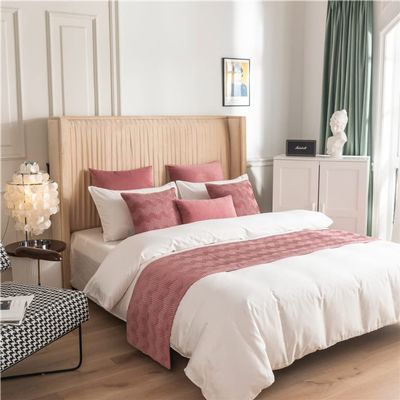 Tophacker Hotel Bed Runner and Matching 2 Cushion Cover Geometric Wave Pattern Solid Color Bedding Bed Scarf Dutch Velvet Double-Sided BedCover Scarves Decoration Bed Tail Towel for Queen,Double