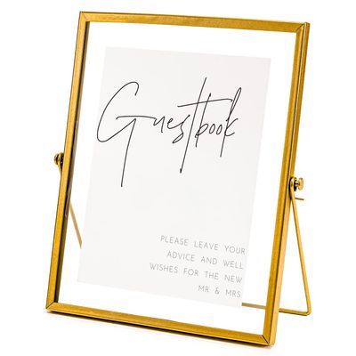 Calculs Metal Floating Picture Frames Sign for Wedding/Party Table Guestbook Alternative Glass Photo Display Gold 10x8 inces