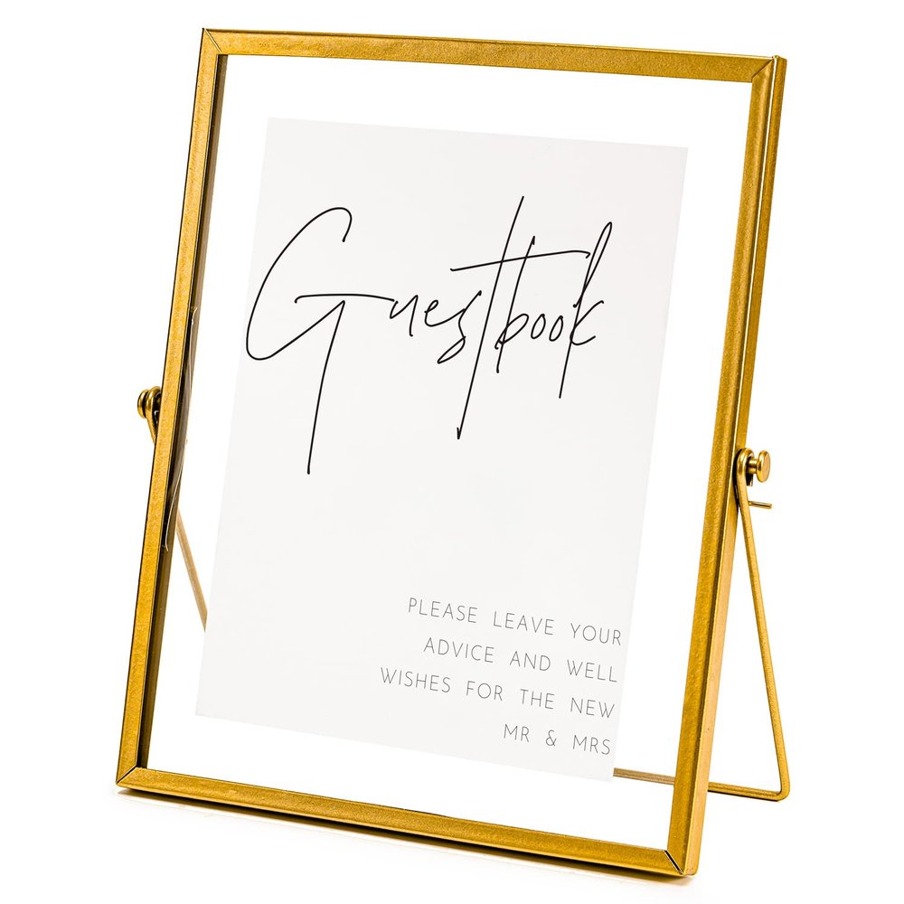Calculs Metal Floating Picture Frames Sign for Wedding/Party Table Guestbook Alternative Glass Photo Display Gold 10x8 inces