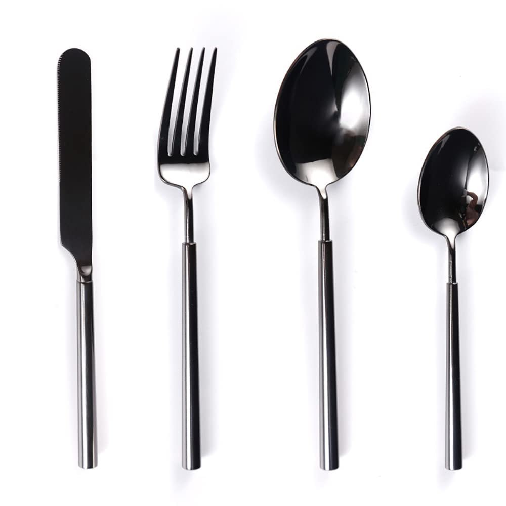 Black Silverware Set for 8 , IKXO 32-Piece Modern 18/10 Stainless Steel Flatware Cutlery Set for Home and Restaurant , Fork Knife and Spoon Set for Halloween Christmas