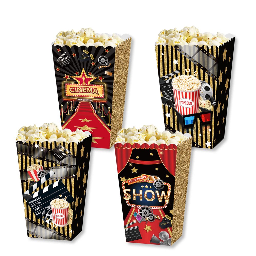 24 Pack Movie Popcorn Treat Boxes Rugby Dessert Popcorn Cookie Tray Candy Bags Christmas Treat Boxes Movie Night Theme Party Supplies for Baby Shower or Birthday Party Decorations
