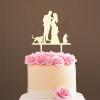 Mr And Mrs Cake Topper with Pet, Mr & Mrs Rustic Wreath Couple's Names Cake Topper, Wood Wedding Cake Topper, Customized Bride And Groom Wedding Cake Topper, Funny Cake Toppers for Wedding view 1