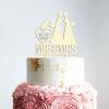 Bride And Groom Cake Topper with Pet, Mr & Mrs Wedding Cake Topper, Wood Cake Topper for Wedding, Custom Script Cake Toppers for Wedding, Rustic Wedding Cake Topper view 3