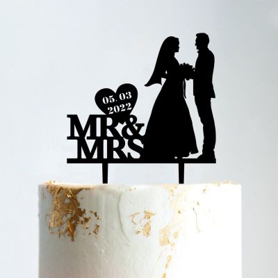 Mr And Mrs Cake Topper, Mr & Mrs Wedding Cake Topper, Black Acrylic Cake Topper for Wedding, Family Wedding Cake Topper, Beach Wedding Bridal Shower Decor