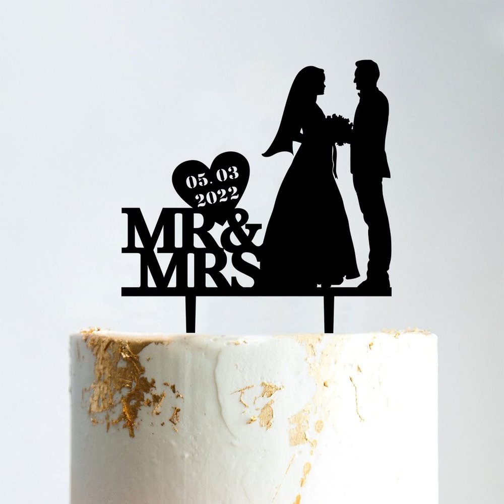 Mr And Mrs Cake Topper, Mr & Mrs Wedding Cake Topper, Black Acrylic Cake Topper for Wedding, Family Wedding Cake Topper, Beach Wedding Bridal Shower Decor