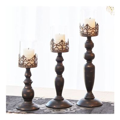 Candle Holder 3-Pack Vintage Candle Holders, Metal Hollow Carved Candle Ornaments, Candlelight Dinner Props