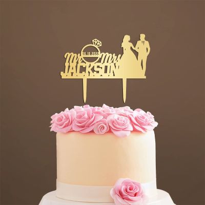 Mr & Mrs Wedding Cake Topper Mirror Gold Wedding Cake Topper Customized Bride And Groom Wedding Cake Topper Rustic Wreath Cake Topper Acrylic Party Supplies