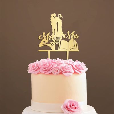 Mr And Mrs Wedding Cake Topper Mirror Gold Wedding Cake Topper Customized Bride And Groom Wedding Cake Topper Funny Cake Toppers for Wedding Acrylic Party Supplies