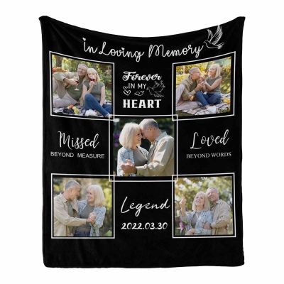 Custom Memorial Blankets with Photos, Personalized in Loving Memory Picture Name Date Blanket - Sympathy Blanket for Loss of Mom Dad Grandmother Grandfather Pet 70 x 80 Inches