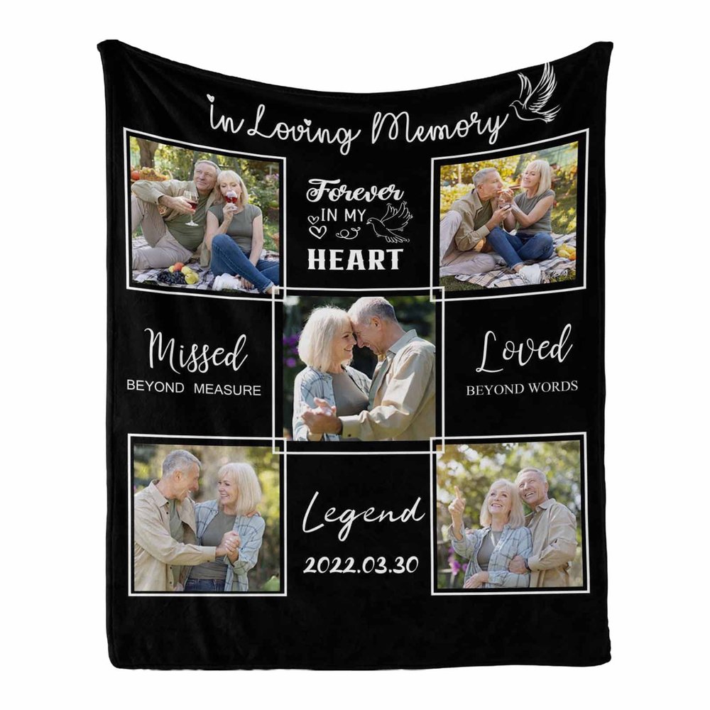 Custom Memorial Blankets with Photos, Personalized in Loving Memory Picture Name Date Blanket - Sympathy Blanket for Loss of Mom Dad Grandmother Grandfather Pet 70 x 80 Inches