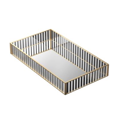 NICHANGHUA Nordic Gold Glass Mirror Decorative Storage Tray For Makeup Dessert Plate Jewelry Necklace Bracelet Table Perfume (Color : Deep Blue)