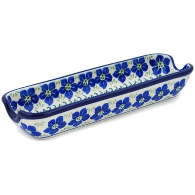 Polmedia Polish Pottery Corn Tray - Blue Dogwood Pattern Handmade in Boleslawiec Poland by Ceramika Artystyczna + Certificate of Authenticity