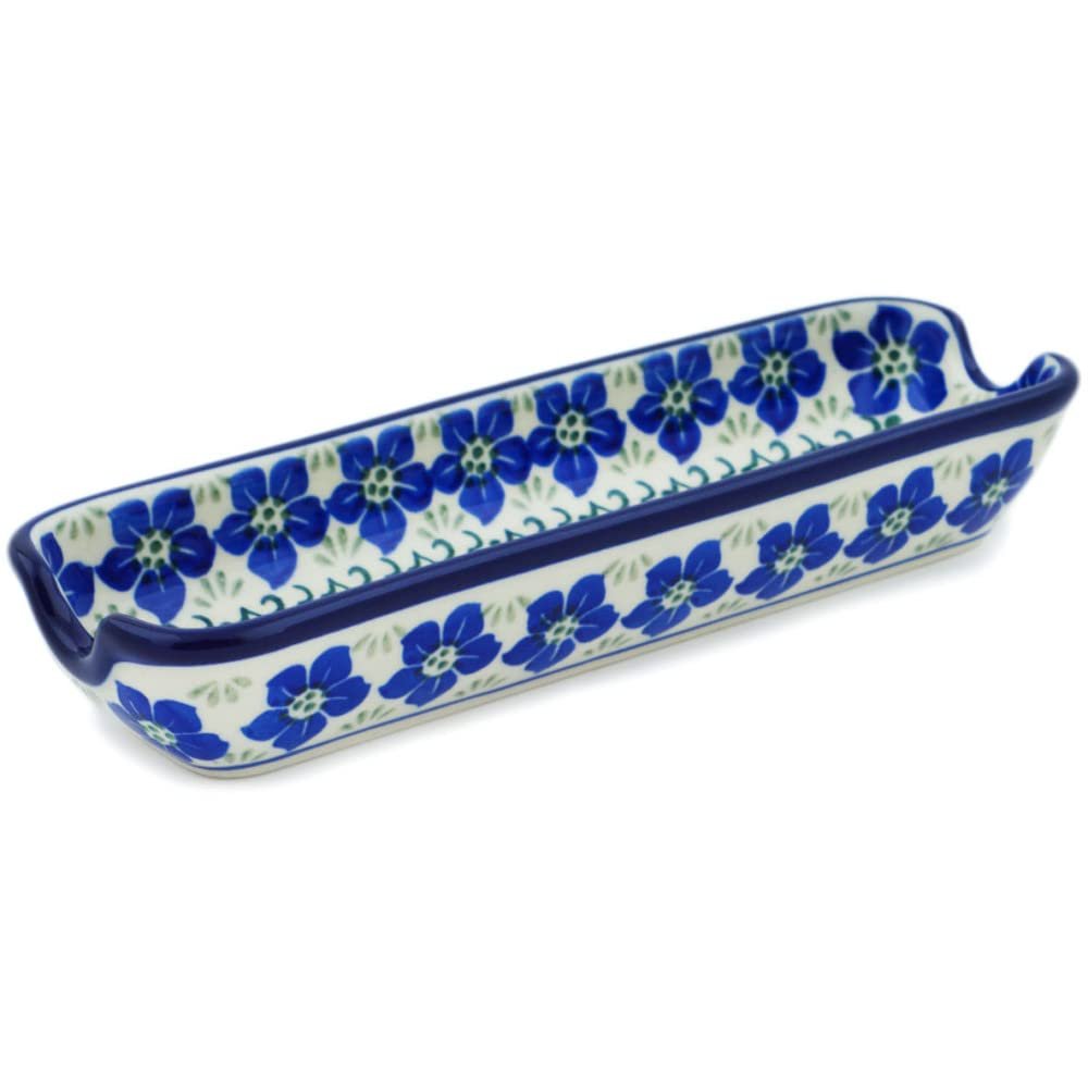 Polmedia Polish Pottery Corn Tray - Blue Dogwood Pattern Handmade in Boleslawiec Poland by Ceramika Artystyczna + Certificate of Authenticity