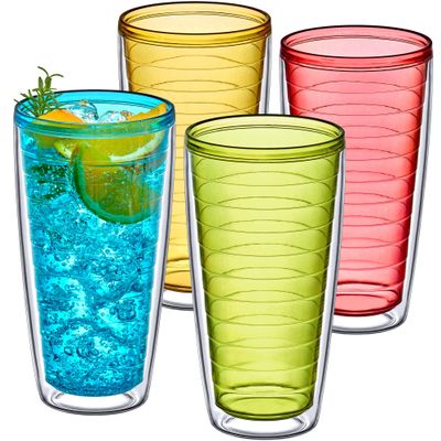 Amazing Abby - Alaska - 24-Ounce Insulated Tumblers (Set of 4), Double-Wall Drinking Glasses, Mixed-Color Reusable Cups, BPA-Free, Shatter-Proof, Dishwasher-Safe