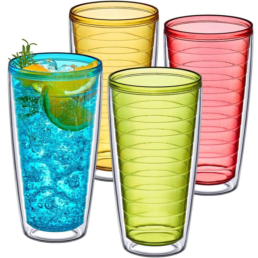 Amazing Abby - Alaska - 24-Ounce Insulated Tumblers (Set of 4), Double-Wall Drinking Glasses, Mixed-Color Reusable Cups, BPA-Free, Shatter-Proof, Dishwasher-Safe