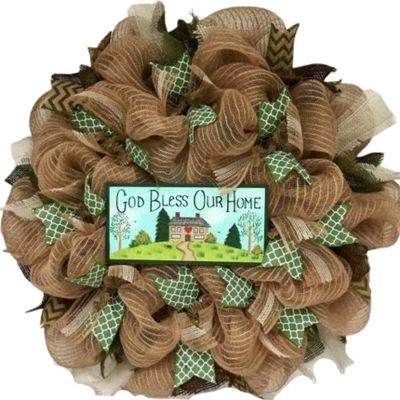 God Bless Our Home Handmade Deco Mesh Wreath