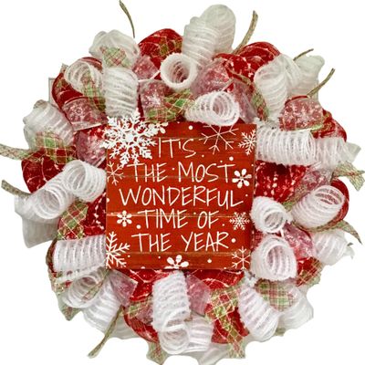 Its The Most Wonderful Time of The Year Holiday Wreath Handmade Deco Mesh Available in 24 inch and 28 inch Diameter