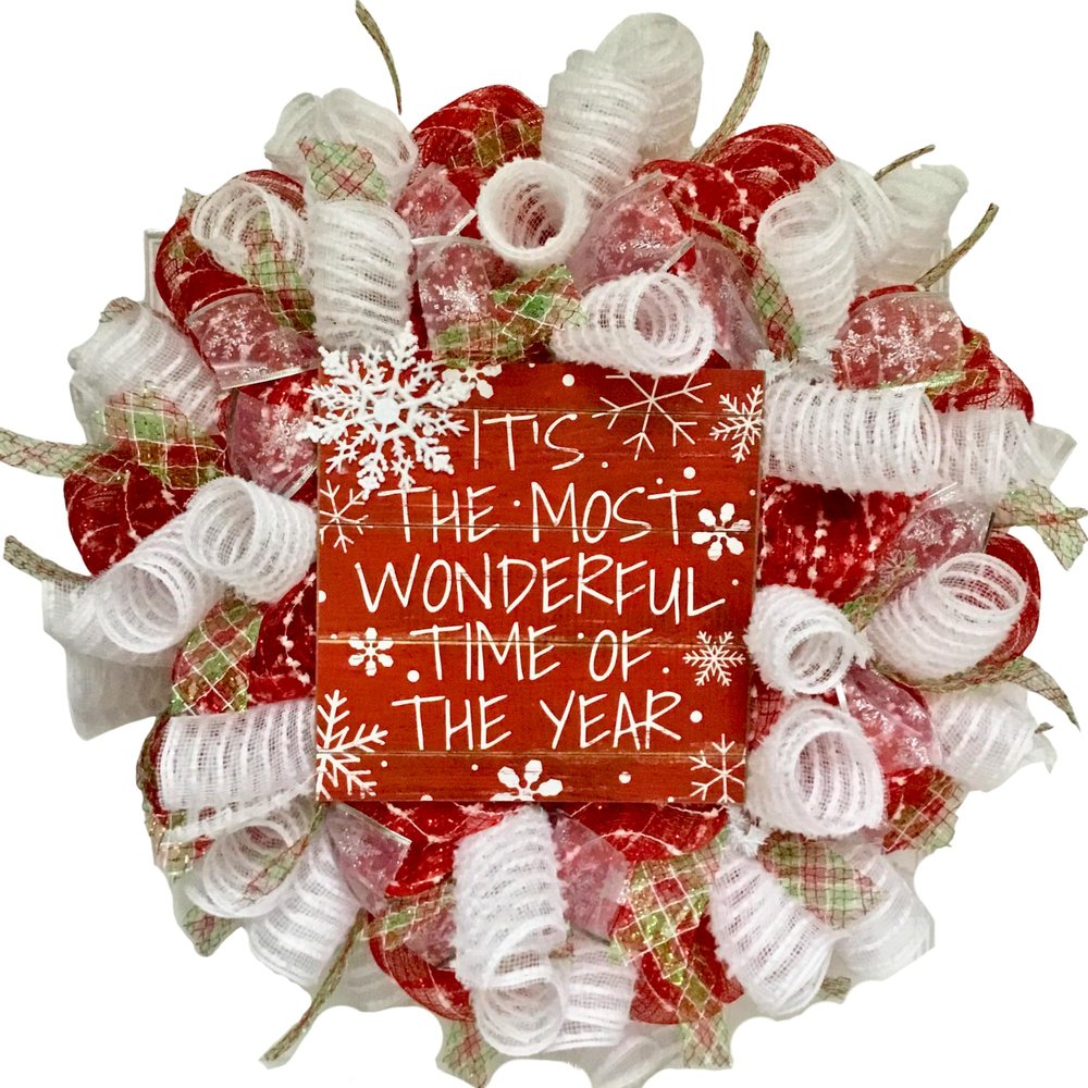 Its The Most Wonderful Time of The Year Holiday Wreath Handmade Deco Mesh Available in 24 inch and 28 inch Diameter